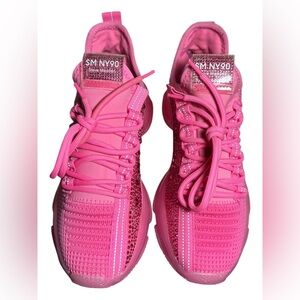 Steve Madden MAXIMA Textile Lace Up Boyfriend Sneakers Sz 6 Hot Pink